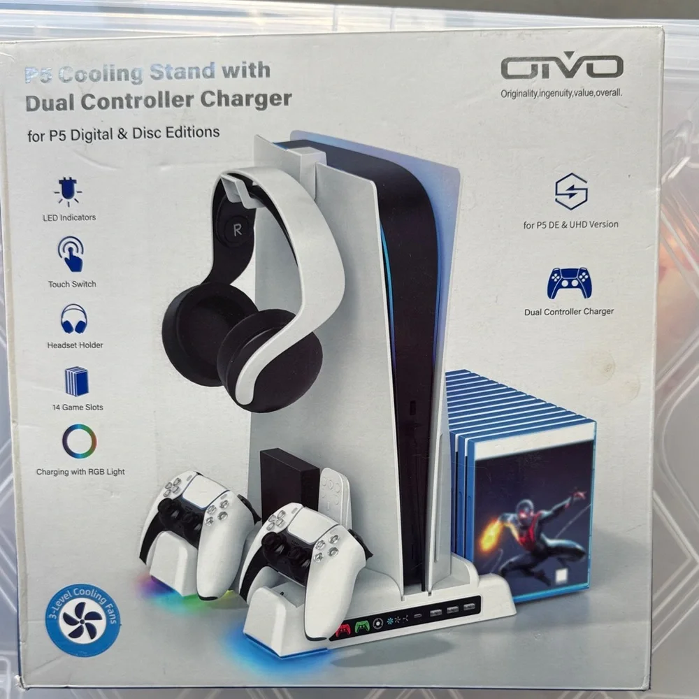 PS5 White Cooling Stand with Dual Controller Charger